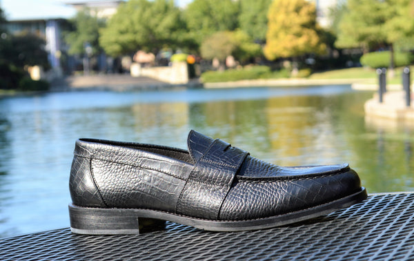 Men shoe dress leather Italian handmade crocco black