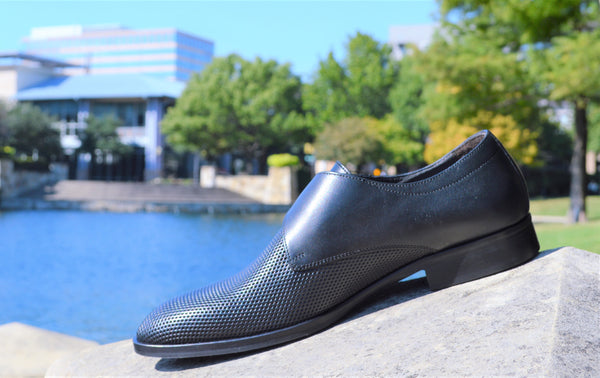 Men shoe dress leather Italian handmade Monaco Black