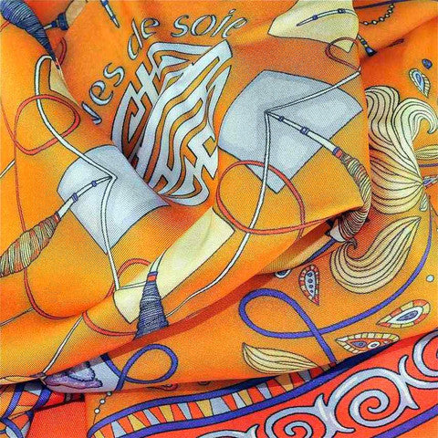 Scarf scarves luxury wrap women lady handmade silk art France orange Texadia Fashion