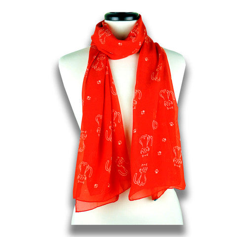 Scarf scarves luxury silk wrap women lady handmade France cat red Texadia Fashion