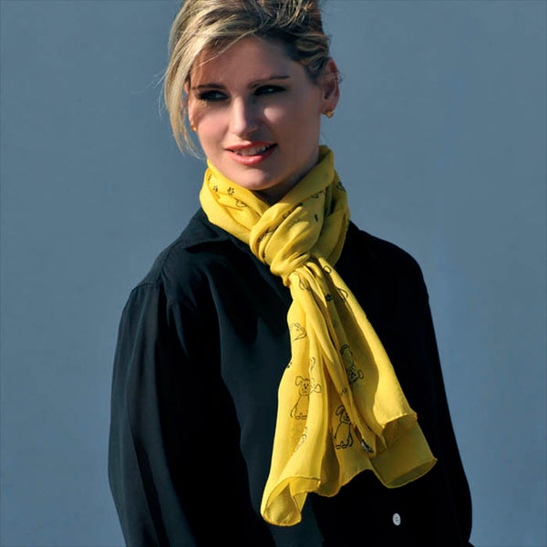 Scarf scarves luxury wrap women lady handmade silk France dog yellow Texadia Fashion