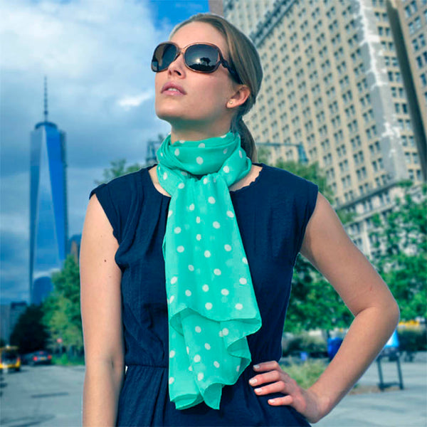 Scarf scarves luxury wrap women lady handmade silk France mint dots Texadia Fashion