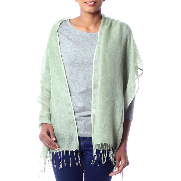 Scarf scarves luxury wrap women lady linen handmade soft green Texadia Fashion