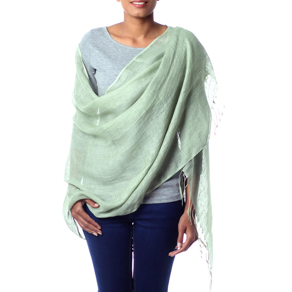 Scarf scarves luxury wrap women lady linen handmade soft green Texadia Fashion